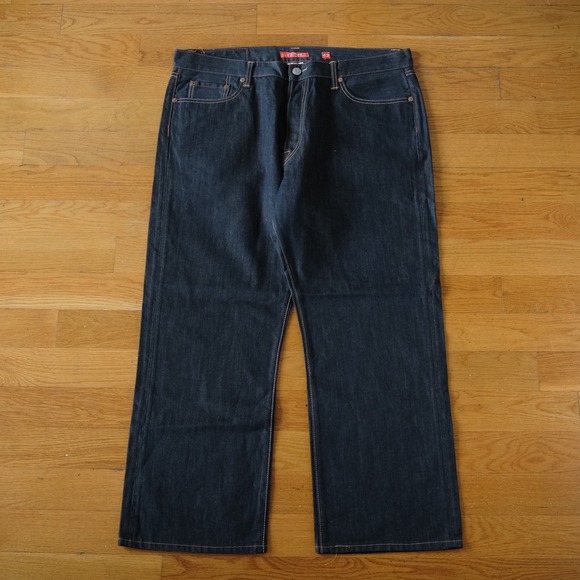 Ed Hardy Embroidered Skull Graphic Straight Leg Jeans Dark Indigo Denim Size 42